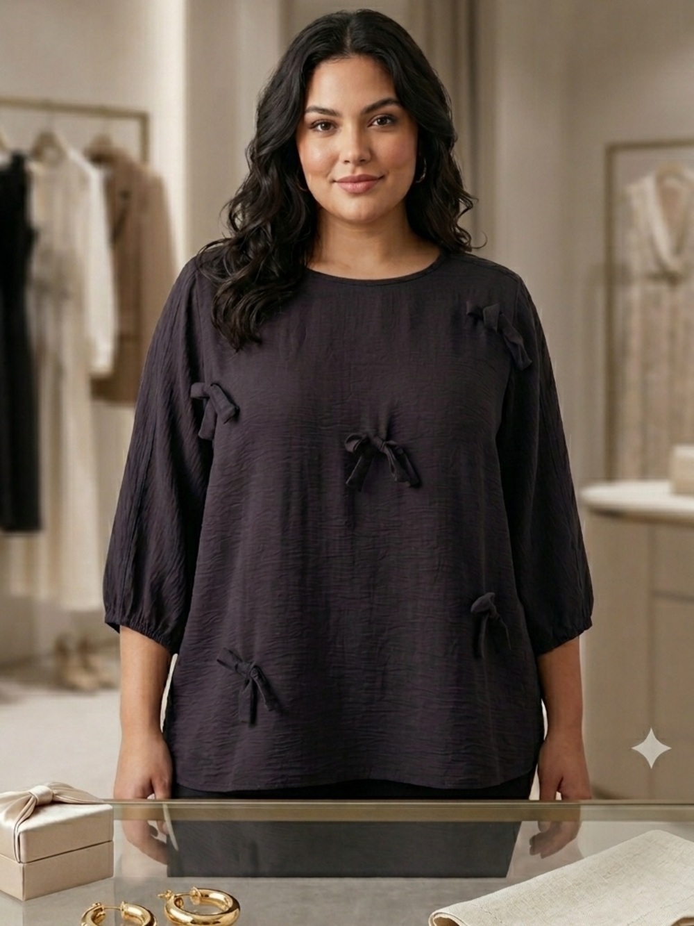 NWT Black Bow-Accent Women's Top - Unbranded